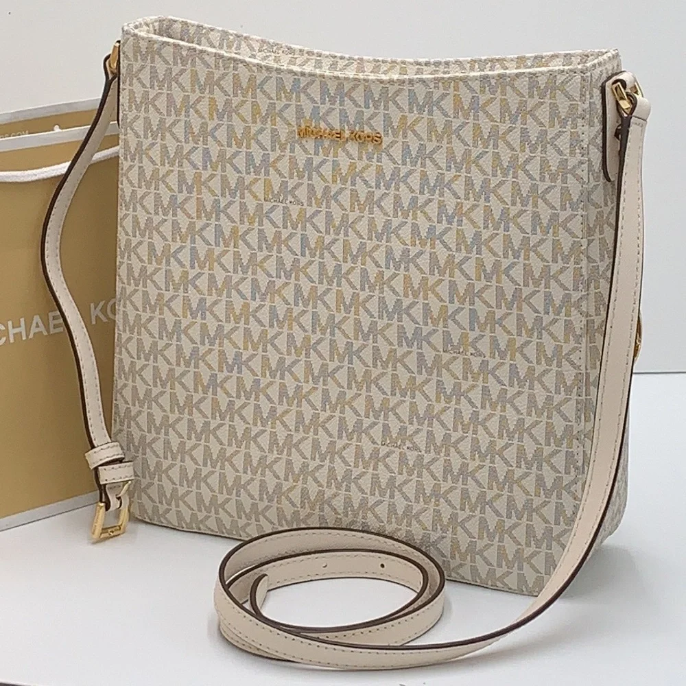 Michael Kors Jet Set Travel Large Messenger Crossbody Bag Light Cream Multi